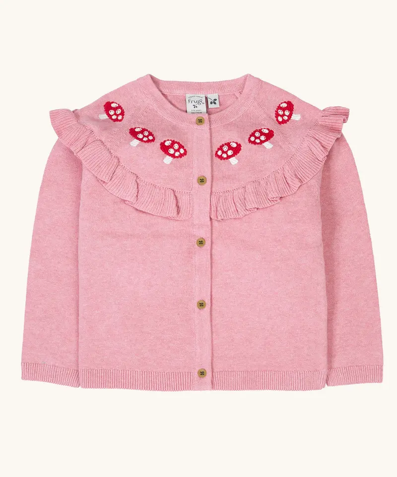 Frugi Romi Ruffle Cardigan - Pink / Mushroom 1
