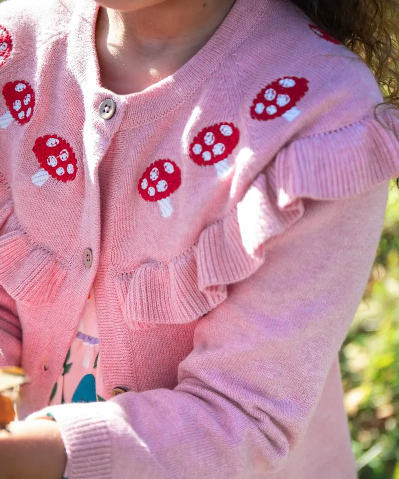 Frugi Romi Ruffle Cardigan - Pink / Mushroom 2