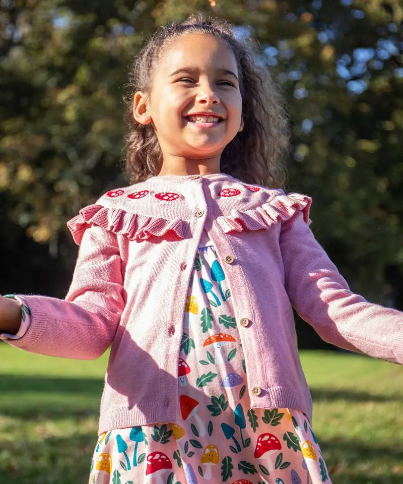 Frugi Romi Ruffle Cardigan - Pink / Mushroom 3