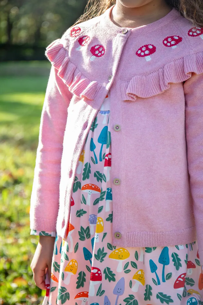 Frugi Romi Ruffle Cardigan - Pink / Mushroom 4