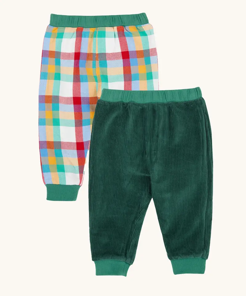 Frugi Ronnie Reversible Pull-Up Pants - Green / Check 1
