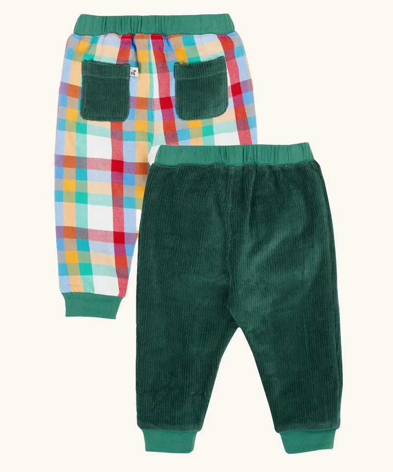 Frugi Ronnie Reversible Pull-Up Pants - Green / Check 2