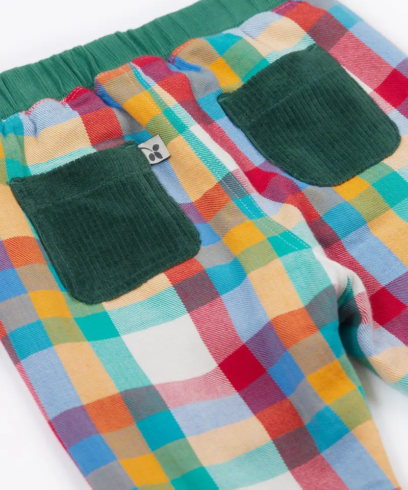 Frugi Ronnie Reversible Pull-Up Pants - Green / Check 3