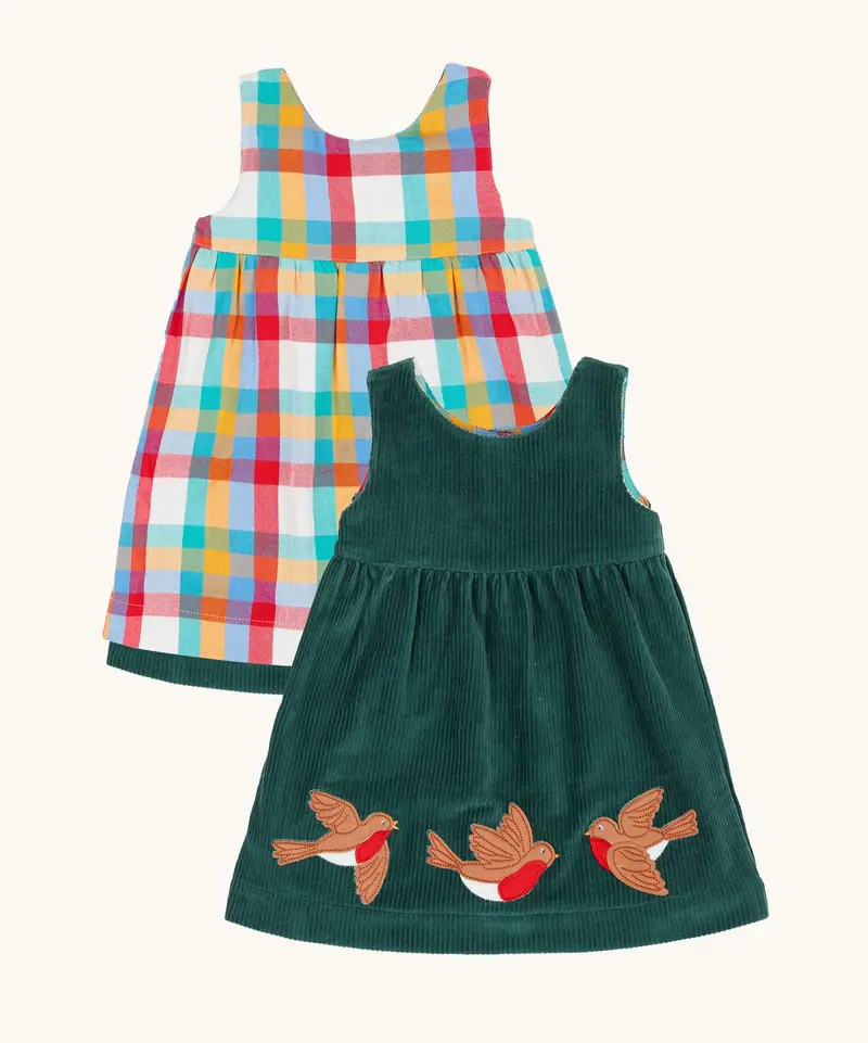 Frugi Rosalie Reversible Dress - Holly / Rainbow Check 1