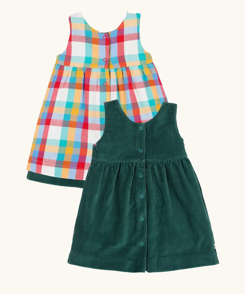 Frugi Rosalie Reversible Dress - Holly / Rainbow Check 7