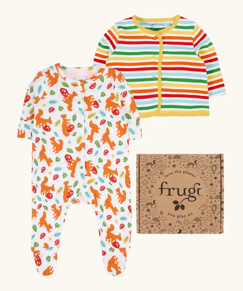 Frugi Scrumptious Babygrow Gift Set - Squirrel Friends 1
