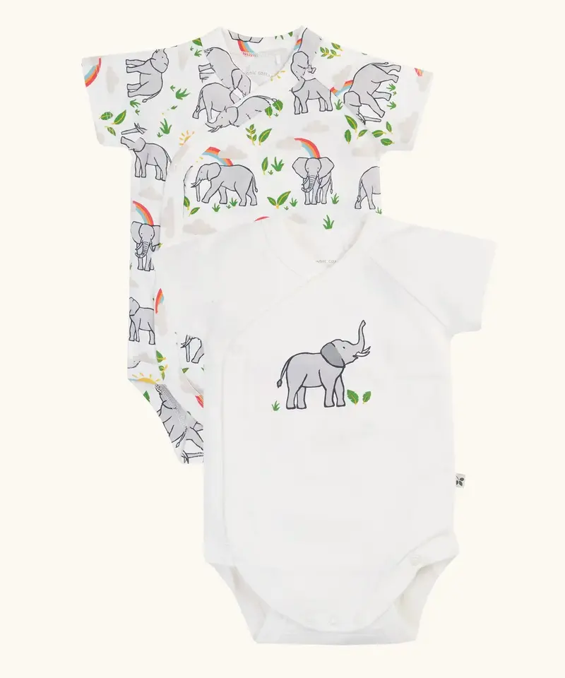 Frugi Shay Summer Baby Bodies 2 Pack - Elephant Plains 1