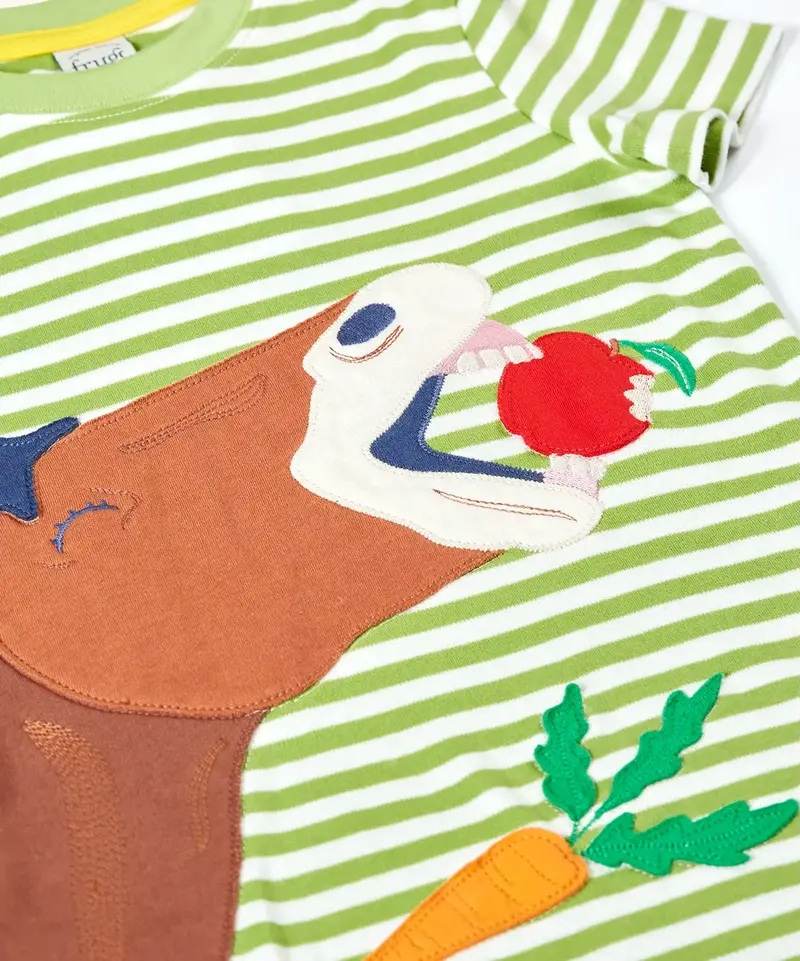 Frugi Sid Applique T-Shirt - Lime Stripe / Horse 4
