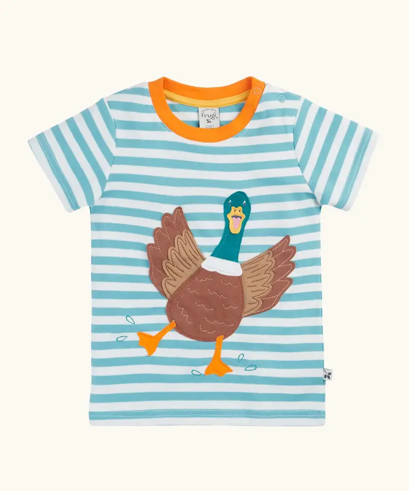 Frugi Sid Circular T-Shirt - Lichen Stripe / Duck 1