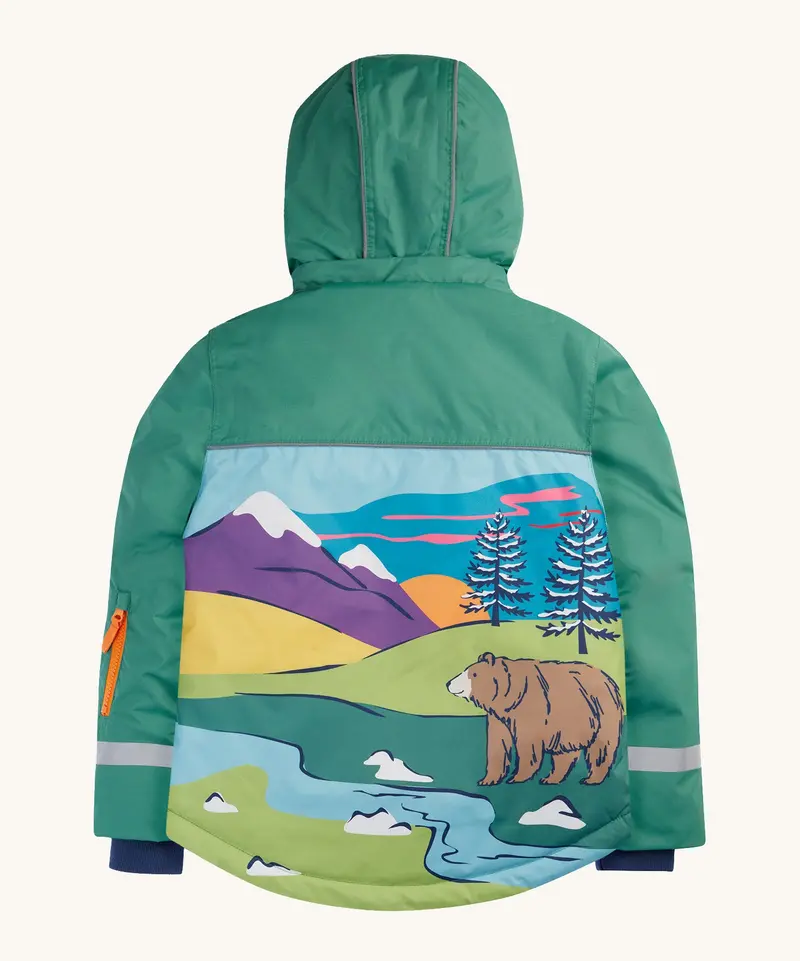 Frugi Snow And Ski Scene Coat - Holly Green / Mountains 1