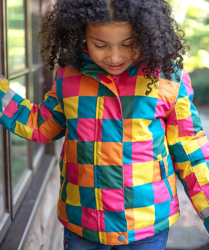 Frugi Snow & Ski Coat - Rainbow Check 2