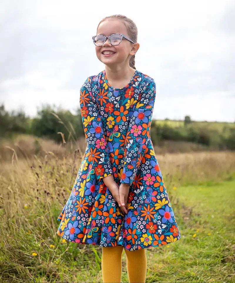 Frugi Sofia Skater Dress - Navy / Retro Floral 2