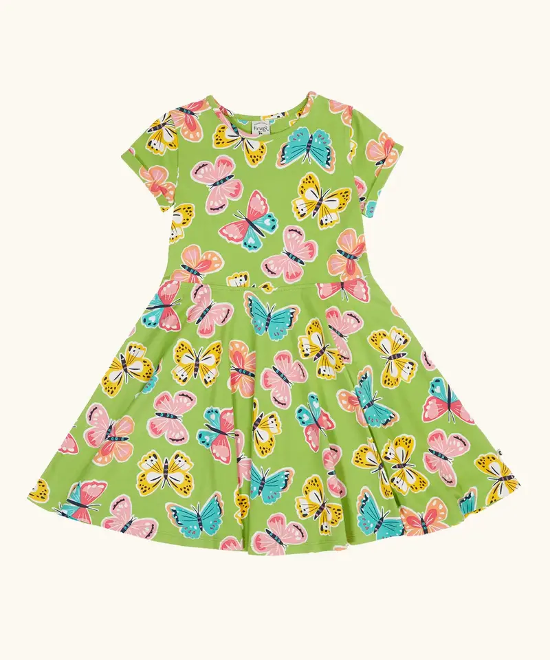 Frugi Spring Skater Dress - Lime Flutterby 2