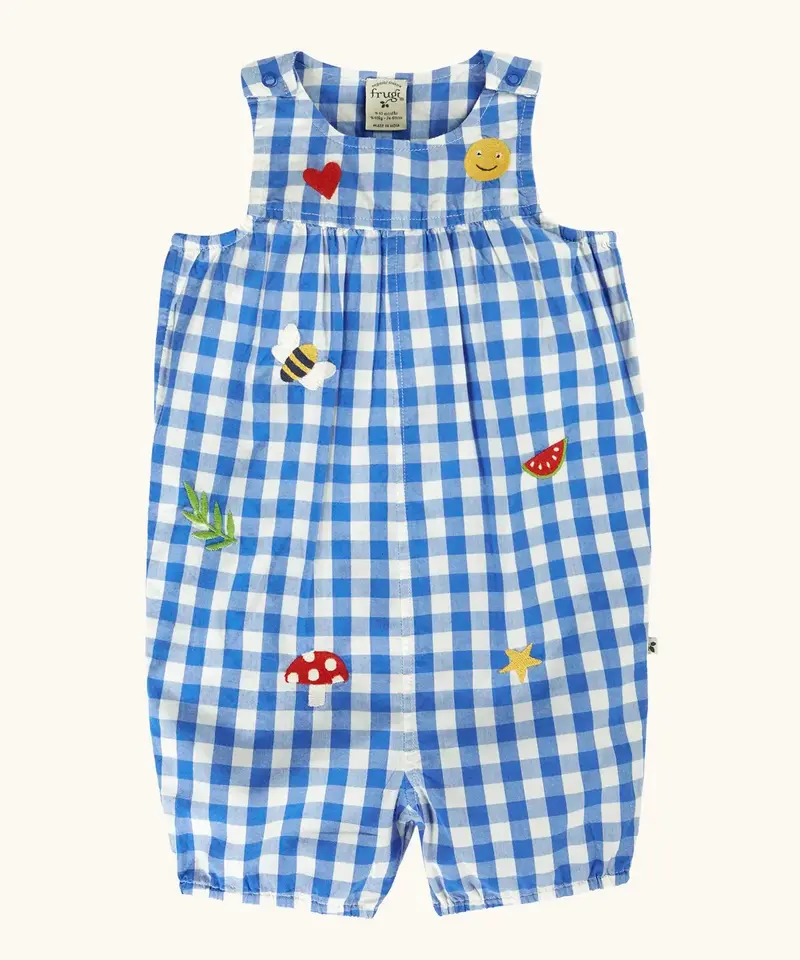 Frugi Summer Short Dungarees - Cobalt Gingham 1
