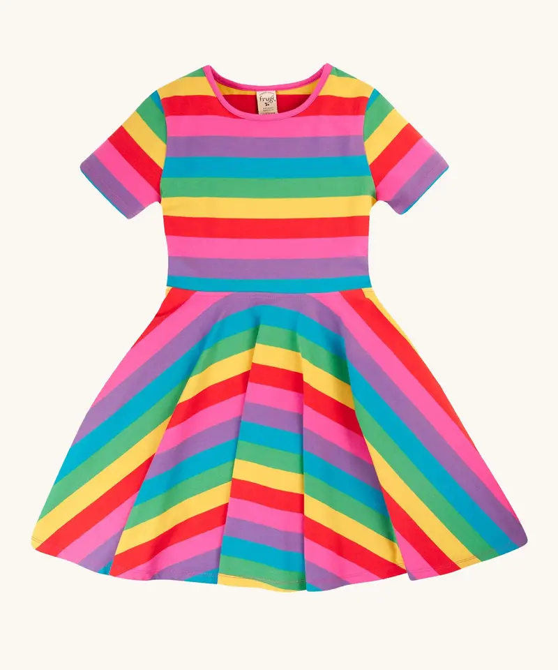 Frugi Sunshine Skater Dress - Foxglove Rainbow Stripe 1
