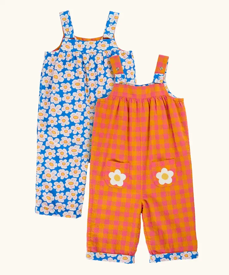 Frugi Sylvie Reversible Dungarees - Spark Check / Daisy 1