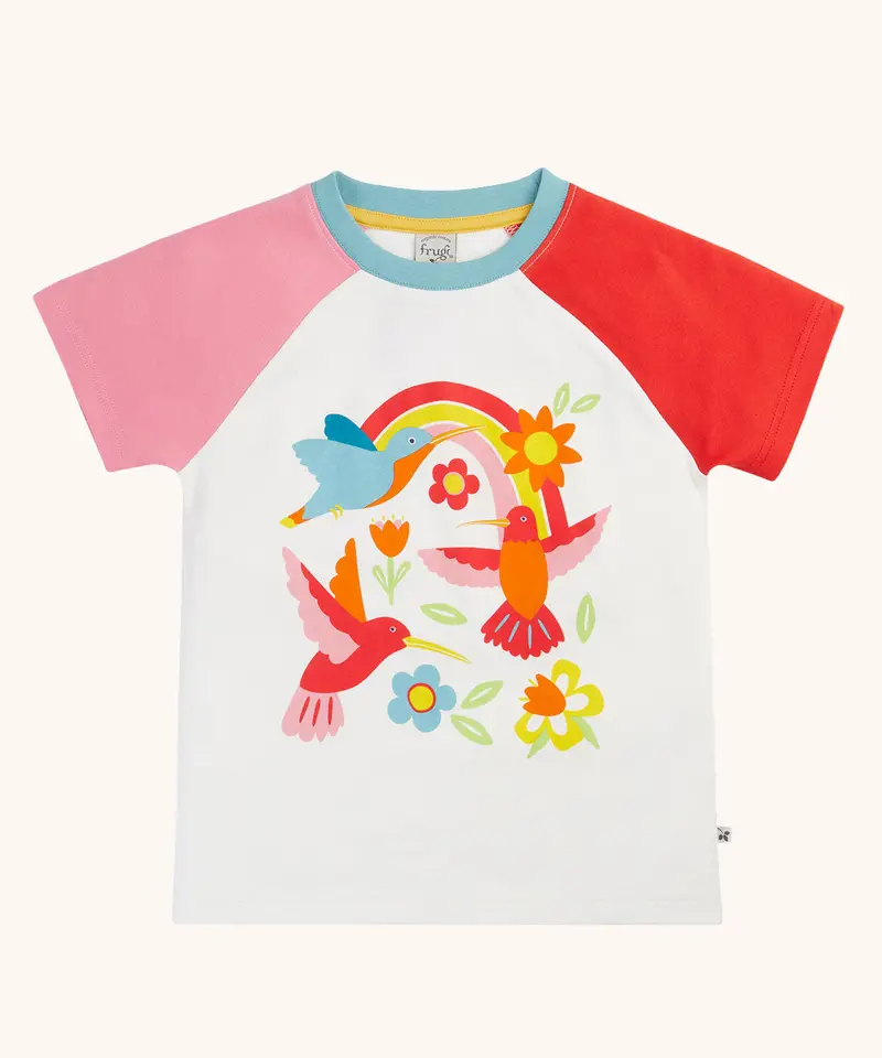 Frugi Tamar Raglan T-Shirt - Soft White / Hummingbird 1