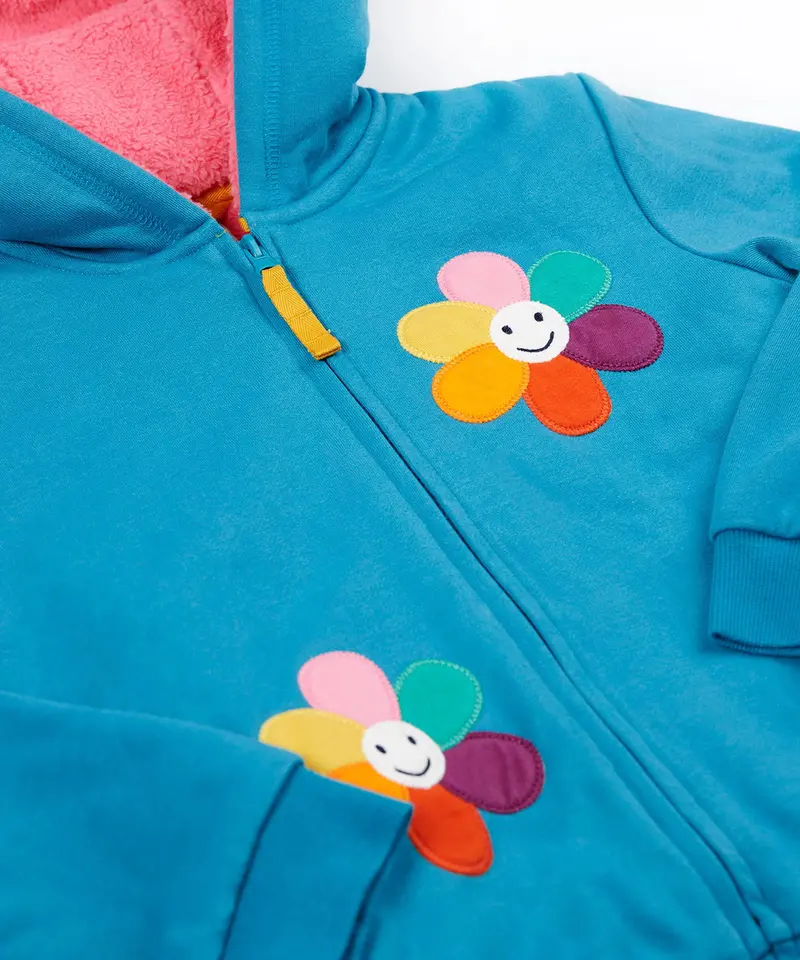 Frugi Ted Fleece Lined Hoodie - Boat Blue / Flowers 2