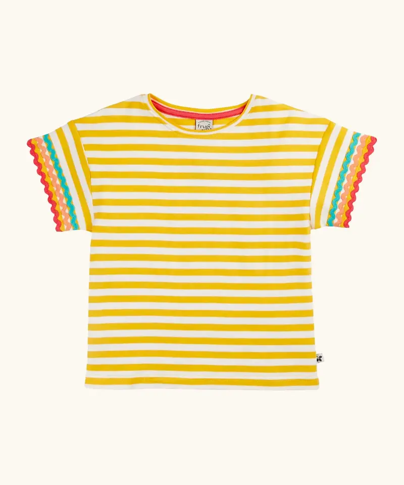 Frugi Thea Ric Rac T-Shirt - Bumblebee Stripe / Rainbow 1