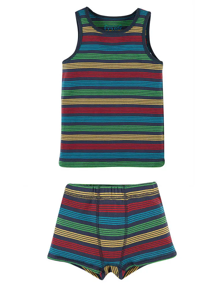 Frugi Tobermory Rainbow Stripe Vest And Boxer Pack 1