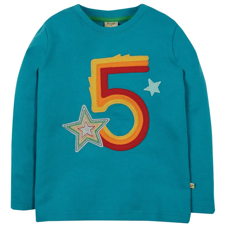 Frugi Tobermory Teal Star Magic Number Top 5-6 Years 1