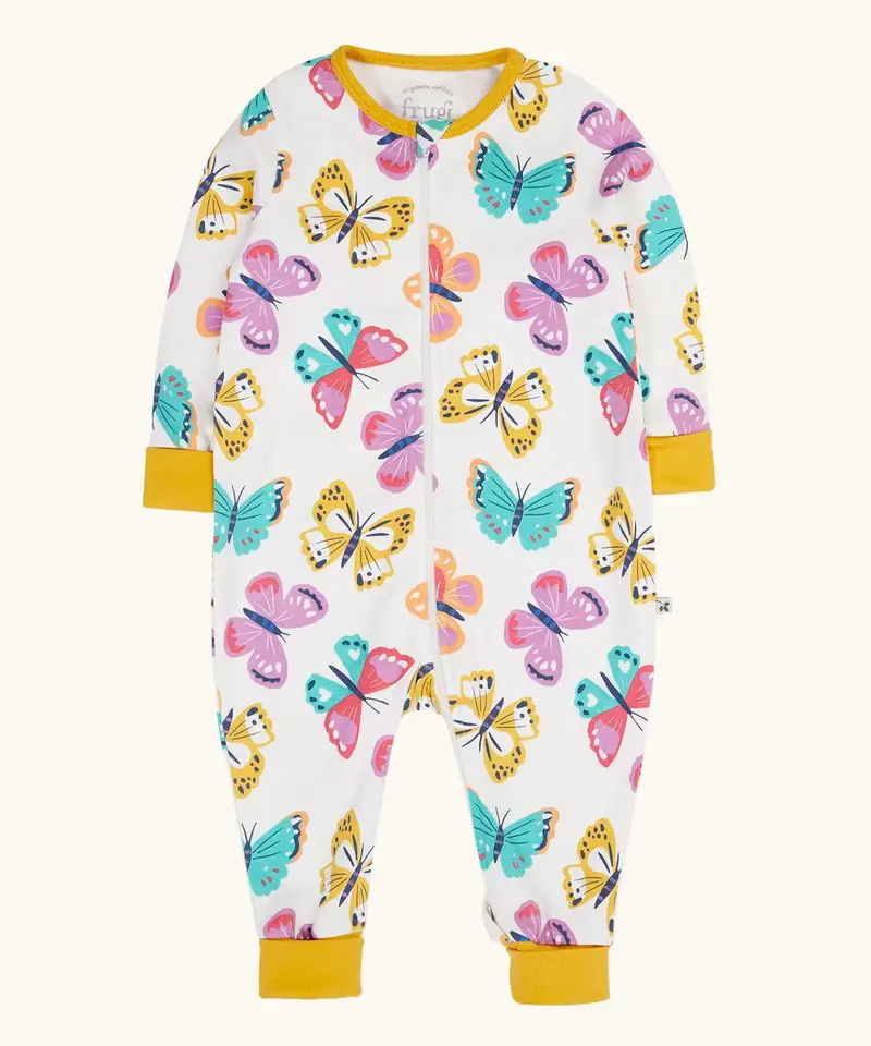 Frugi Zelah Zip Up All-In-One - White Flutterby 1
