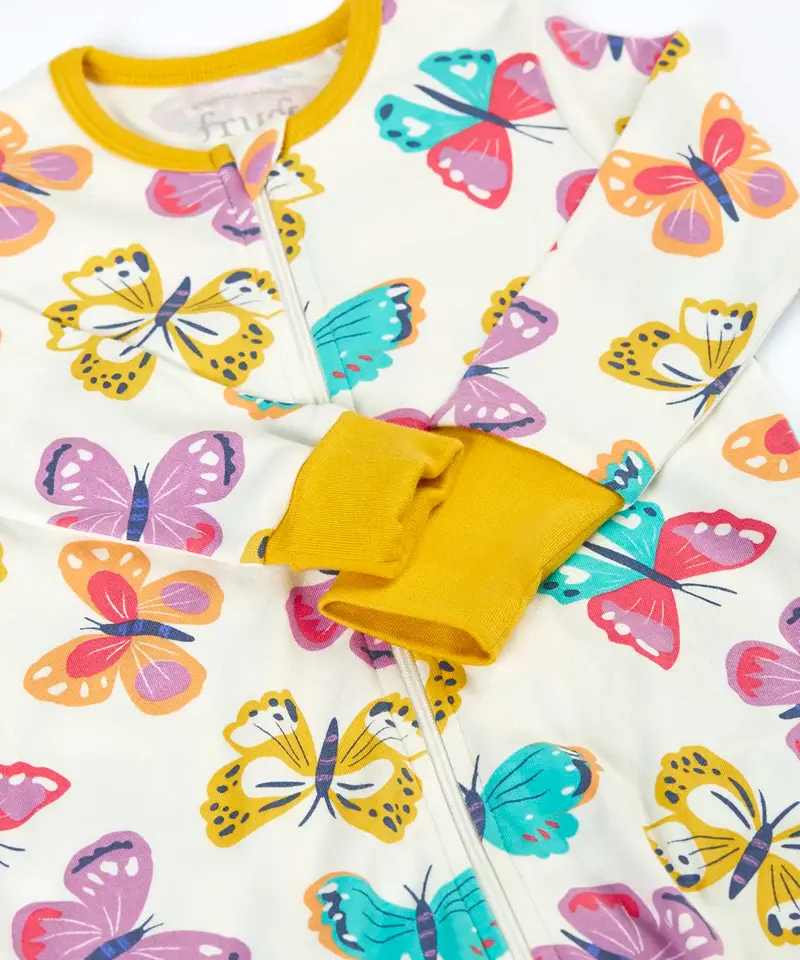 Frugi Zelah Zip Up All-In-One - White Flutterby 2