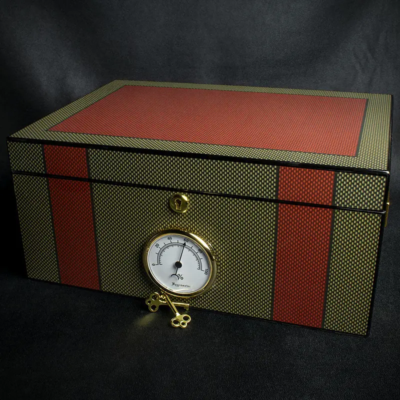 Green & Orange Carbon Finish Cigar Humidor - 40 Cigar Capacity 1