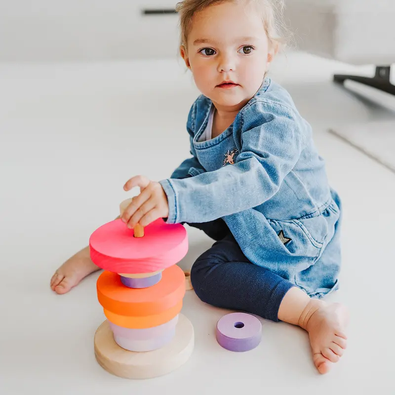 Grimm's Conical Stacking Tower - Neon Pink 2