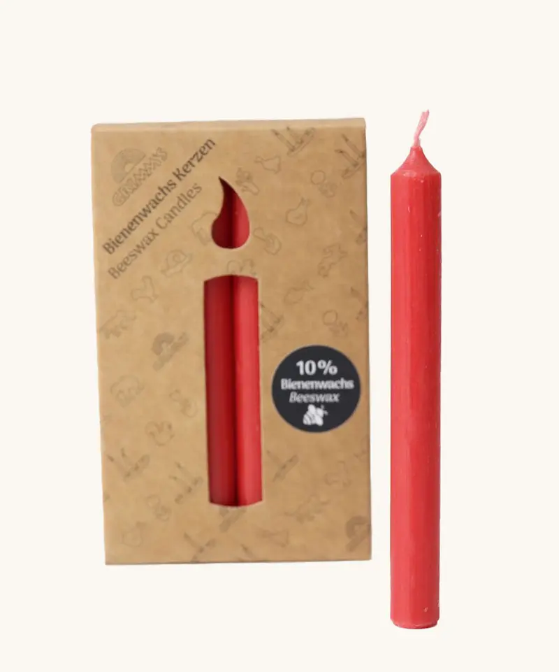 Grimm's Red 10% Beeswax Candles - 12 1