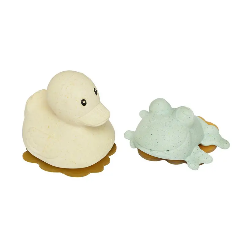 Hevea Squeeze 'N' Splash Bath Toys - Duck & Frog Sand/Sage 1
