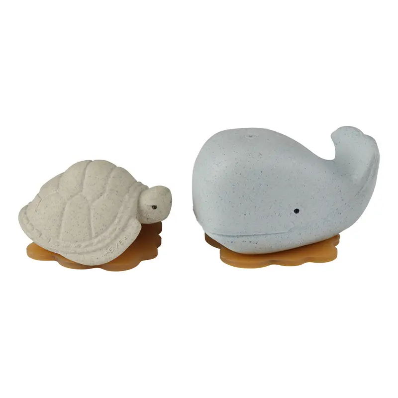 Hevea Squeeze 'N' Splash Bath Toys - Whale & Turtle Blue/Vanilla 1