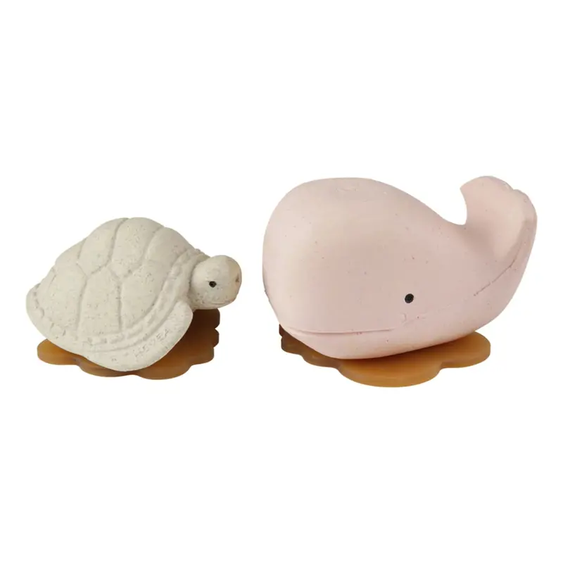 Hevea Squeeze'n'splash Bath Toys - Whale & Turtle - Champagne Pink - Vanilla 1