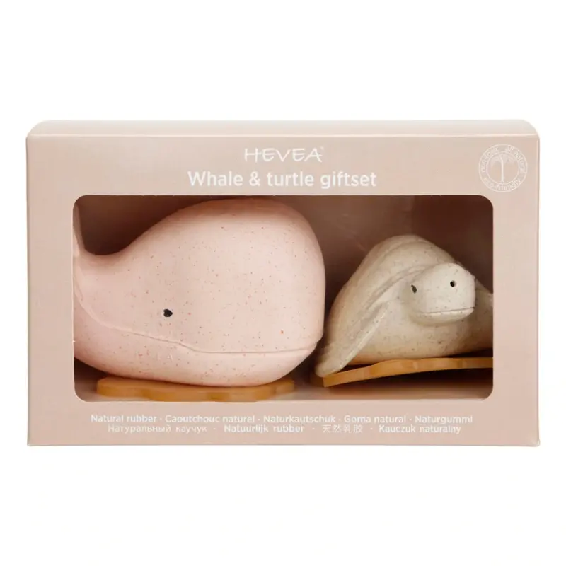 Hevea Squeeze'n'splash Bath Toys - Whale & Turtle - Champagne Pink - Vanilla 2