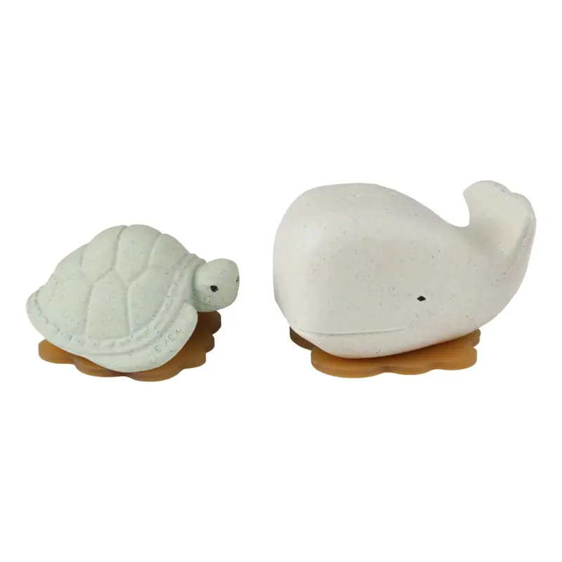 Hevea Squeeze'n'splash Bath Toys - Whale & Turtle - Frosty White - Sage 1