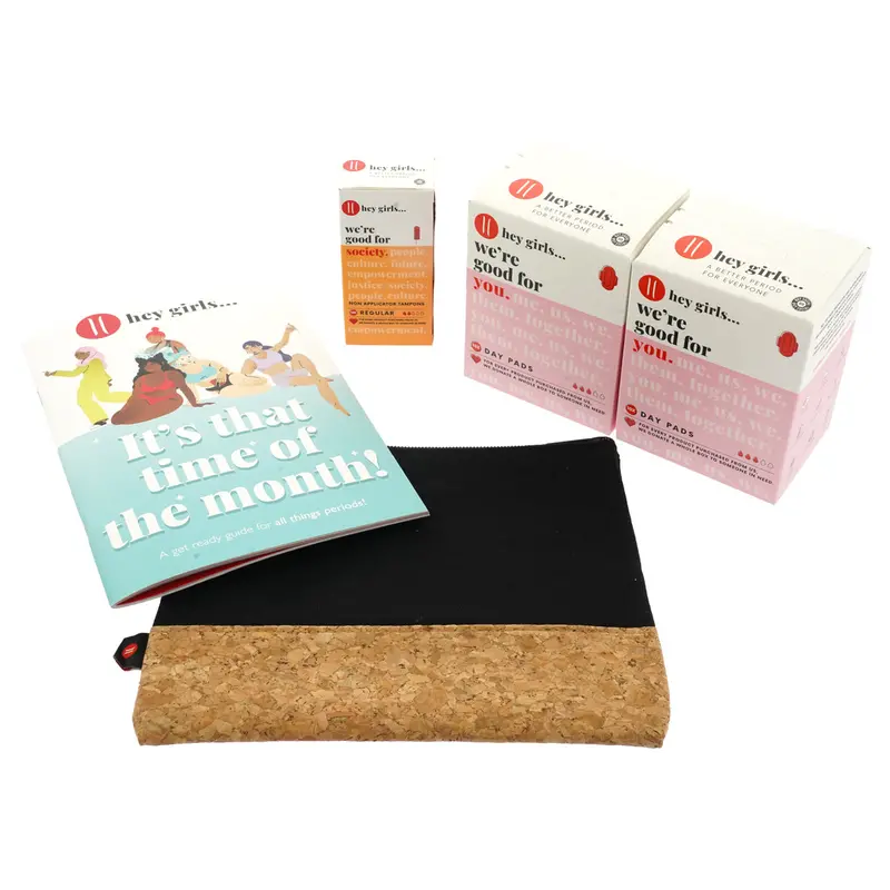 Hey Girls First Period Kit Pads & Tampons - Black Cork Bag 1