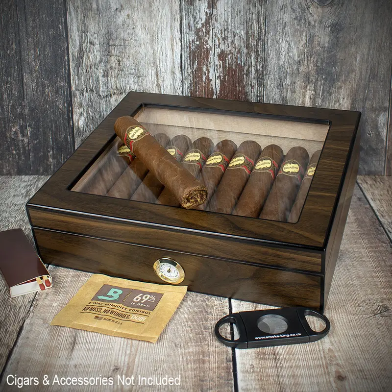 Humidor Glass Top Walnut Finish - 20 Cigars Capacity 2