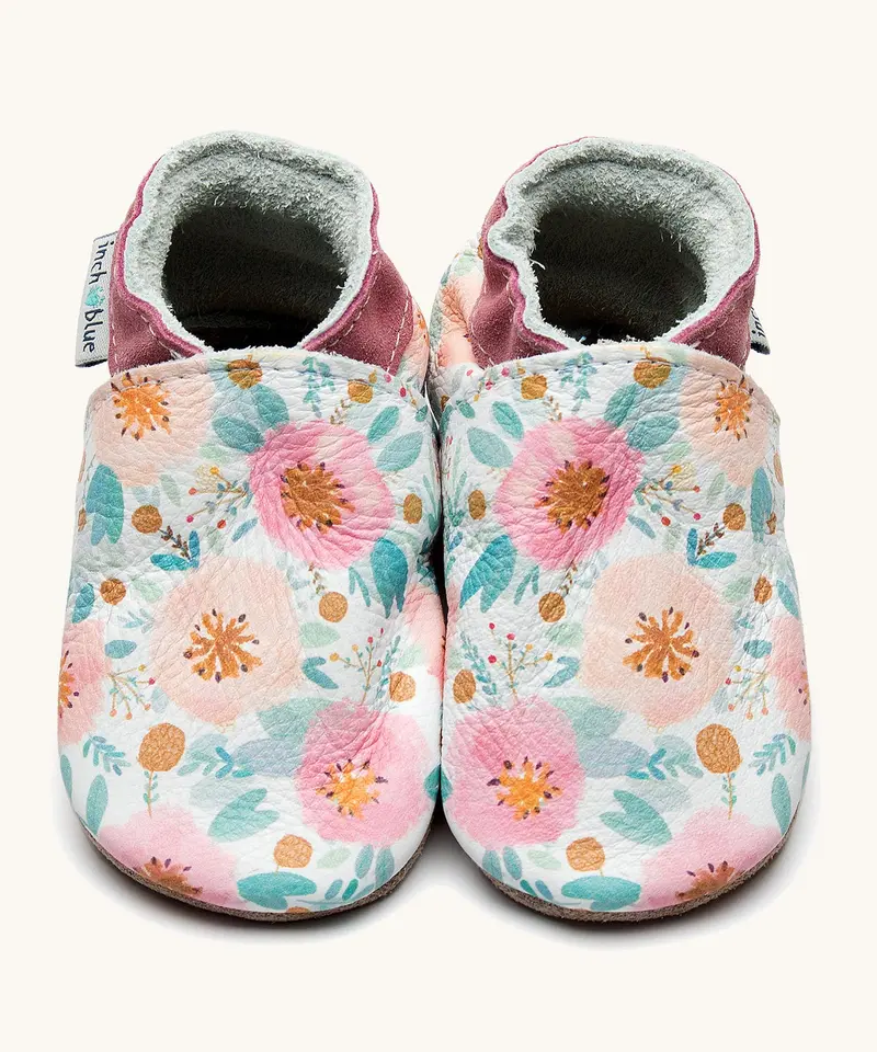 Inch Blue Rubber Sole Barefoot Shoes - Wild Roses 1