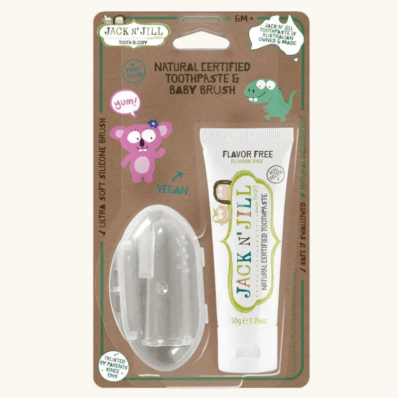 Jack N' Jill Tooth Buddy Pack - Flavour-Free Toothpaste & Silicone Finger Brush 1