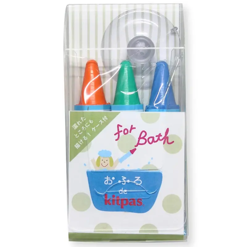 Kitpas Bath Coloured Rice Wax Crayons 3 Pack - Orange, Green, Blue 1
