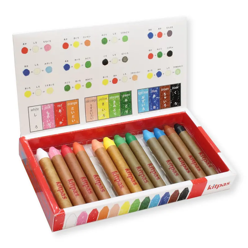 Kitpas Medium 12 Coloured Rice Wax Art Crayons 1