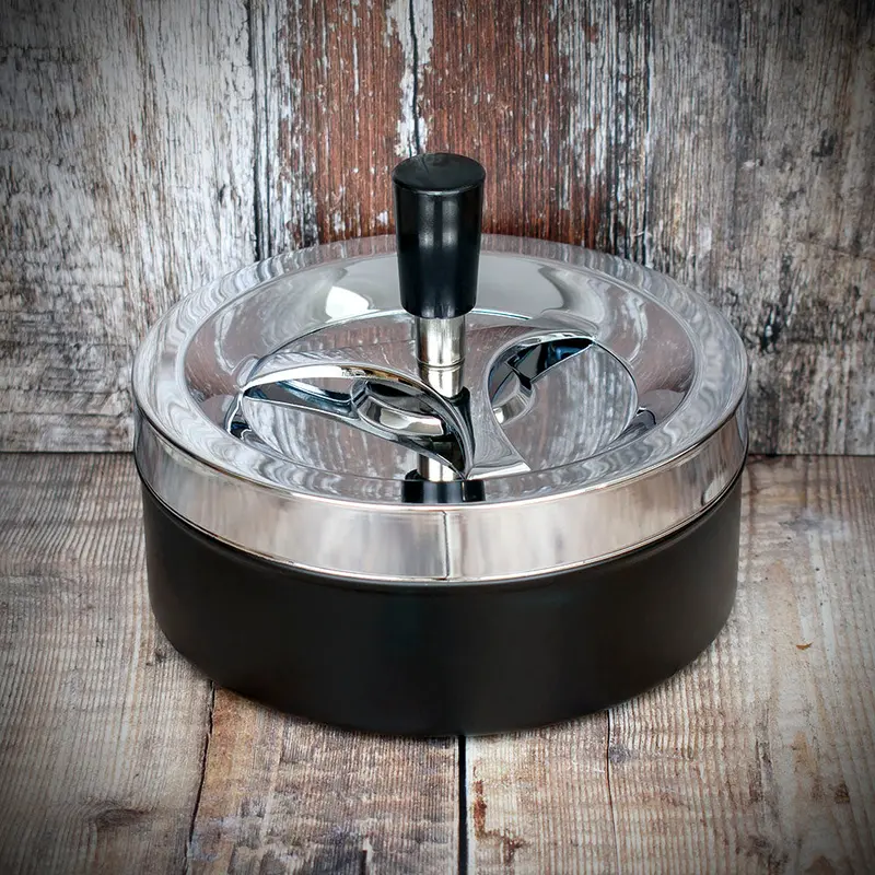 Large Spinner Ashtray - Polished Chrome/Black - 14Cm 1