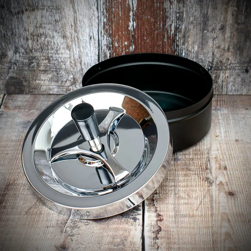 Large Spinner Ashtray - Polished Chrome/Black - 14Cm 2