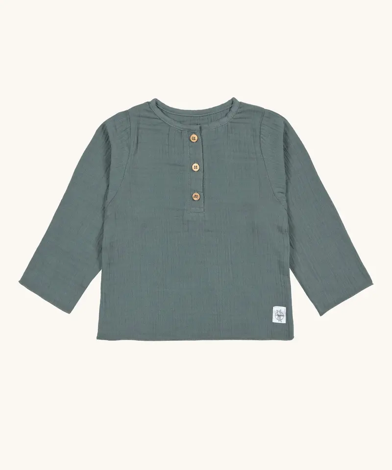 Lassig Long Sleeve Muslin Shirt - Petrol Green 1