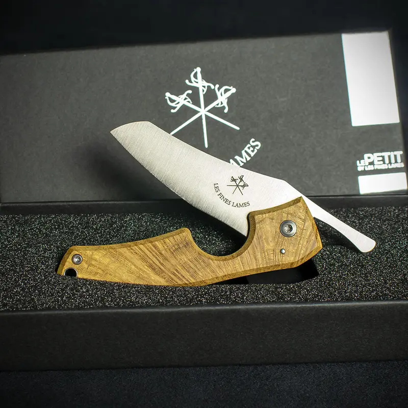 Les Fines Lames Le Petit Cigar Cutter & Knife - Compass Nicaragua Acacia Burl 1