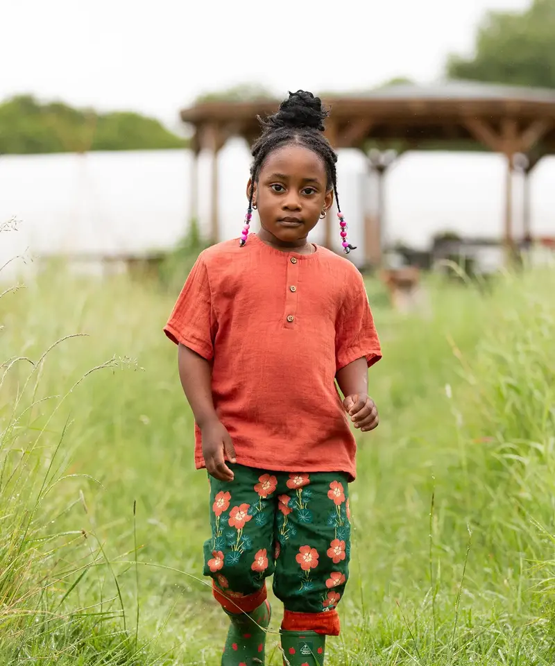 Litte Green Radicals Short Sleeved Henley Top - Burnt Ochre 1