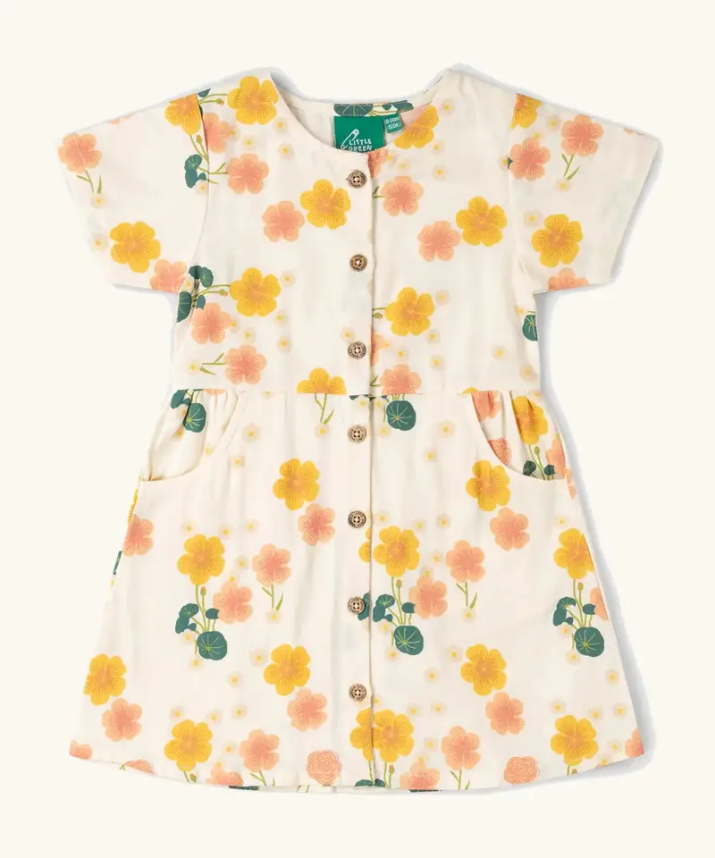 Little Green Radicals Button Short Sleeve Summer Dress - Flora 1
