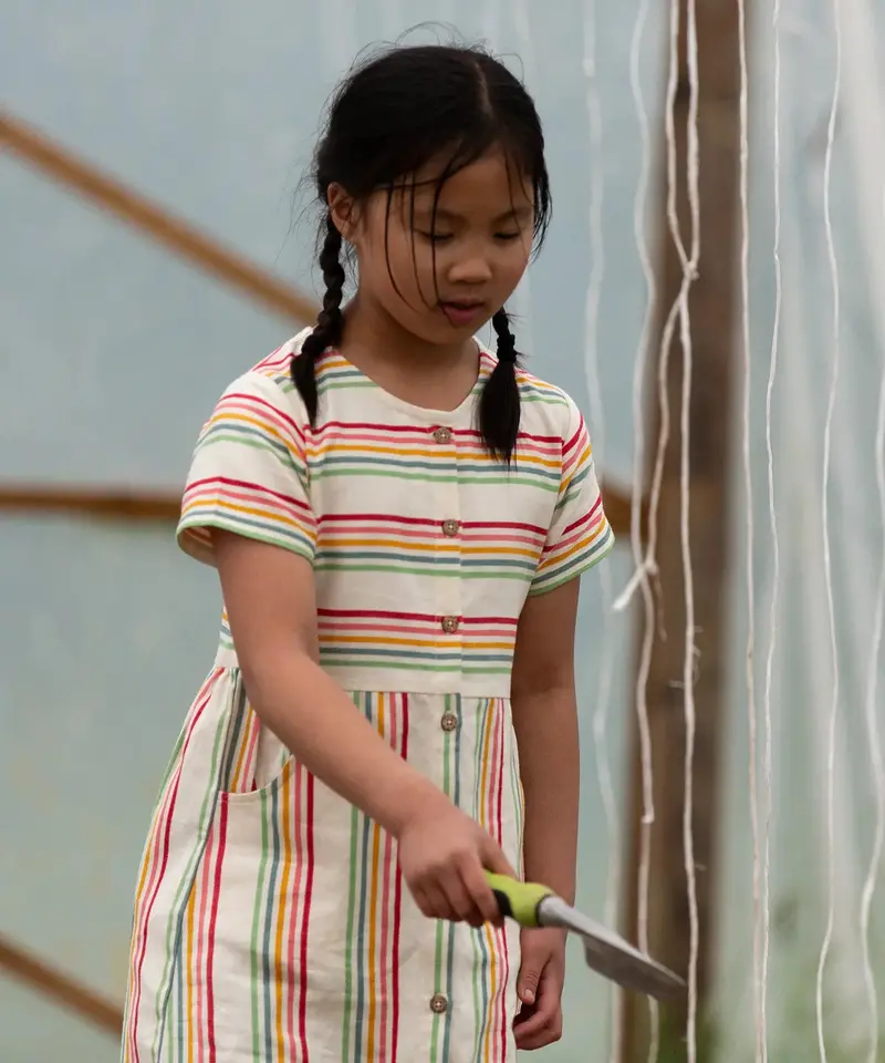 Little Green Radicals Button Short Sleeve Summer Dress - Rainbow 5