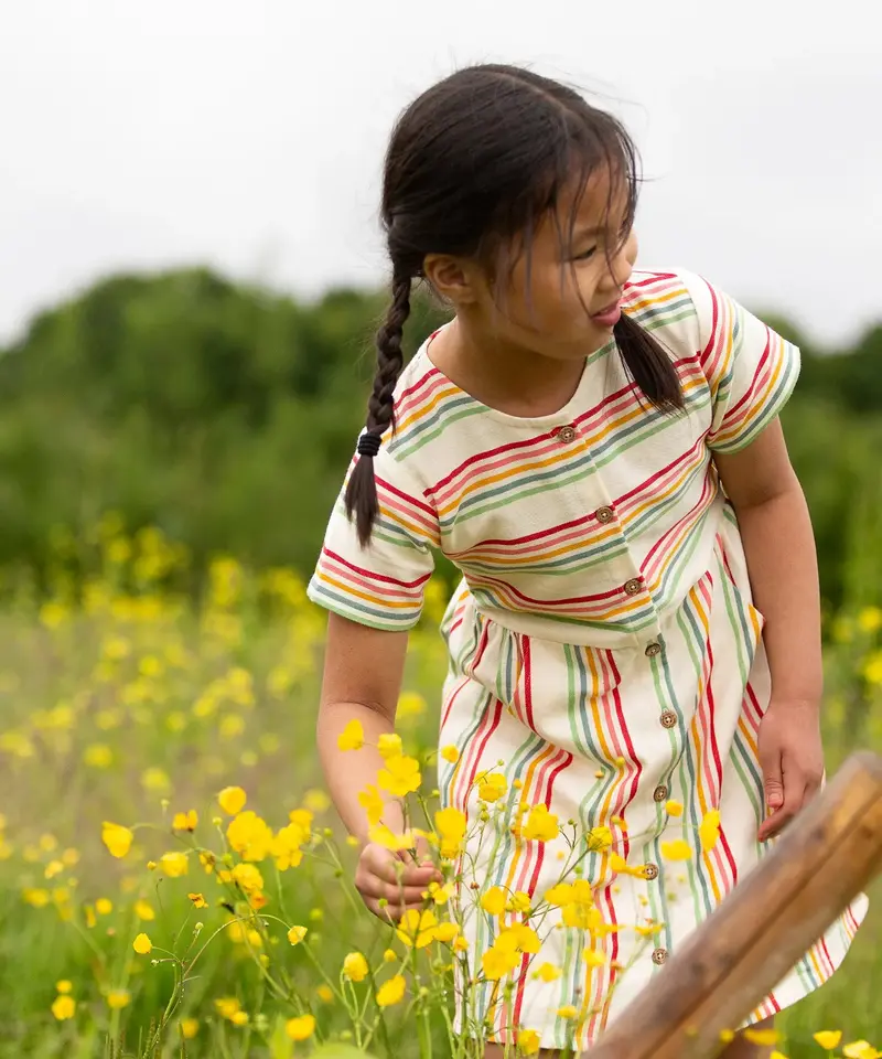 Little Green Radicals Button Short Sleeve Summer Dress - Rainbow 6