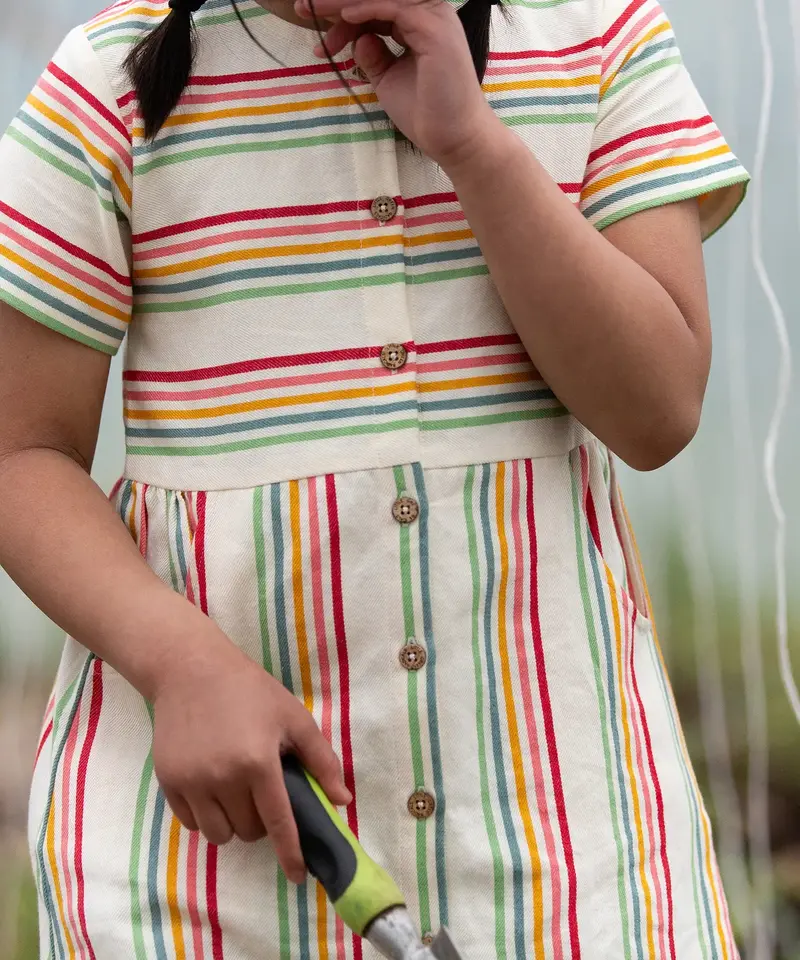 Little Green Radicals Button Short Sleeve Summer Dress - Rainbow 7